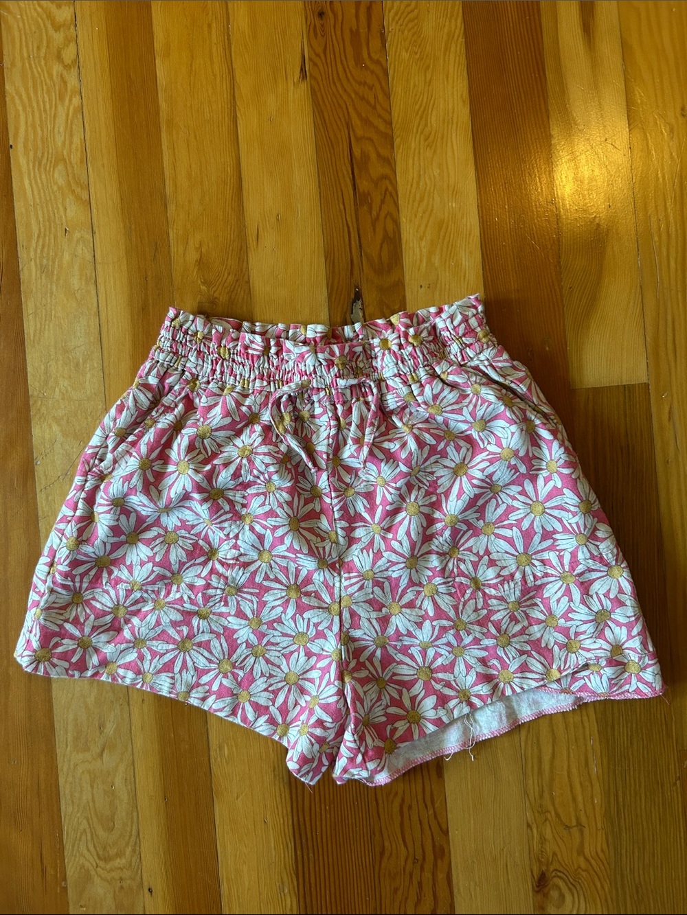 Floral Pink Daisy Elastic-Waist Kids Shorts